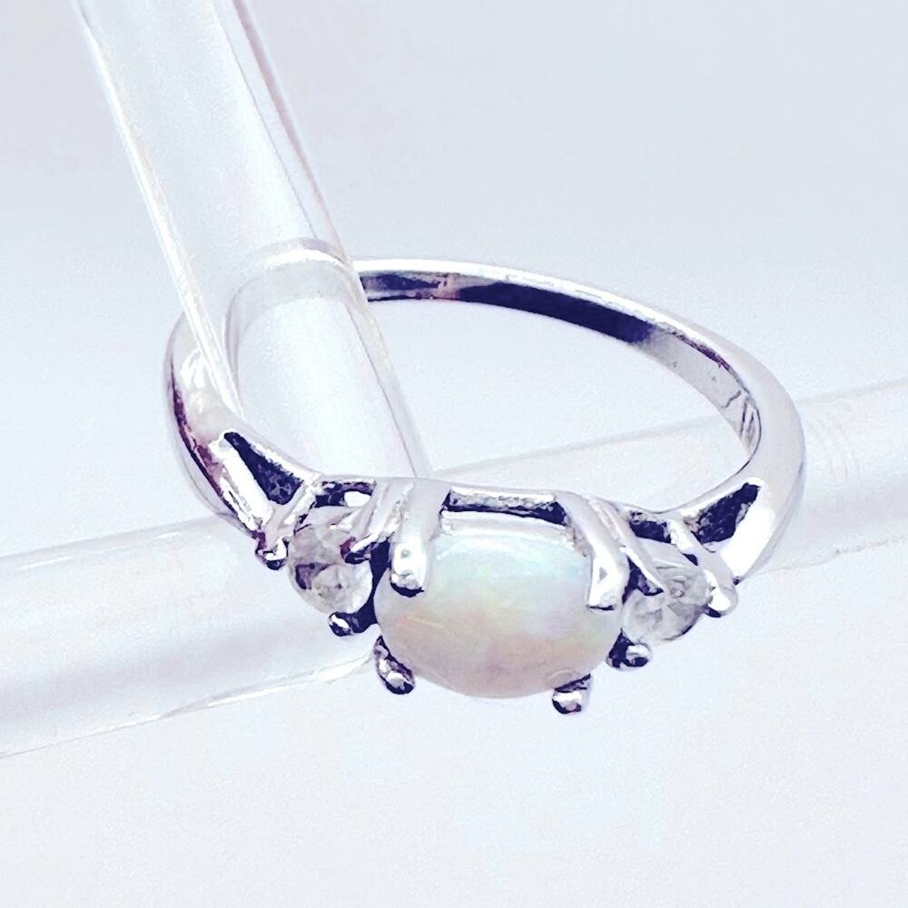 Avon Sterling Silver Opal Stacking Ring Size 5 Vintage Retro Casual Preppy